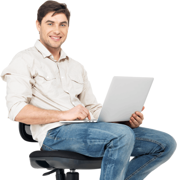 man achter laptop