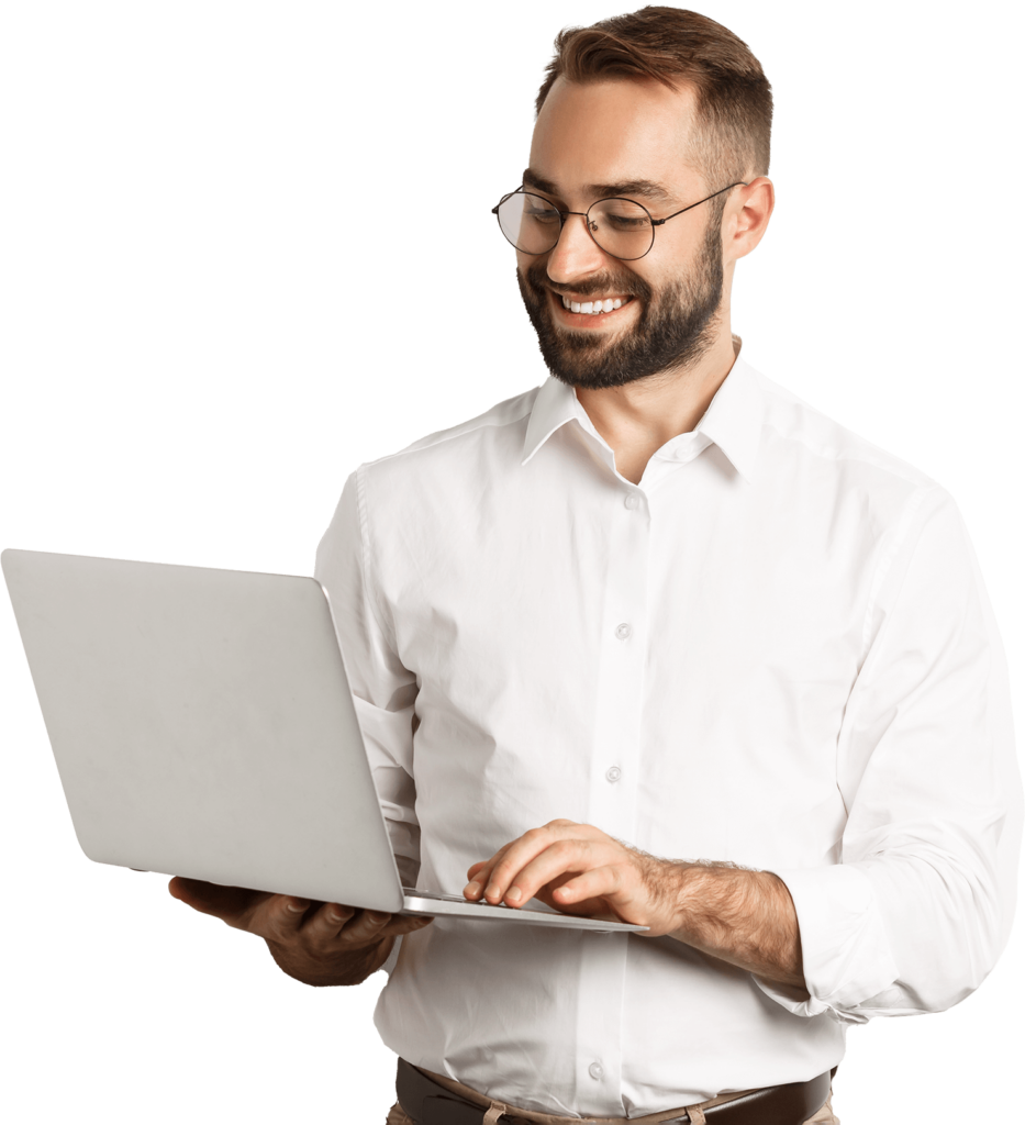 embloom man met laptop