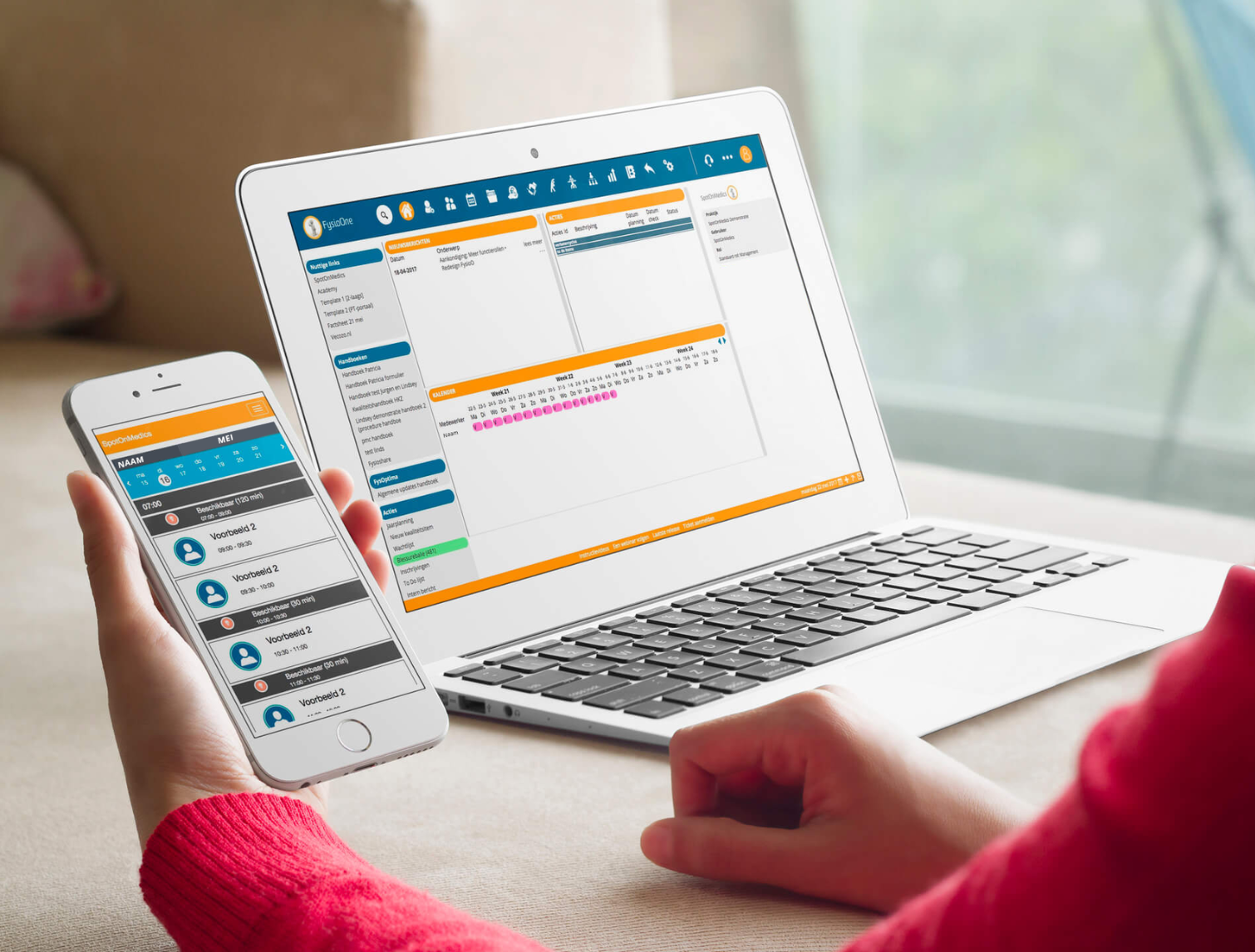 SpotOnMedics applicatie op computer en telefoon